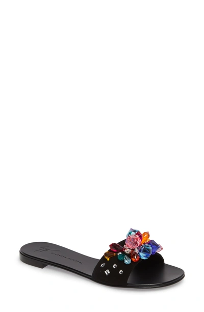 Shop Giuseppe Zanotti Embellished Slide Sandal In Black