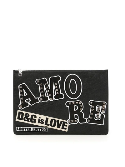 Shop Dolce & Gabbana Leather Document Holder With Patches In Neronero