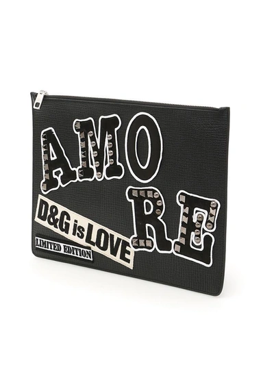 Shop Dolce & Gabbana Leather Document Holder With Patches In Neronero