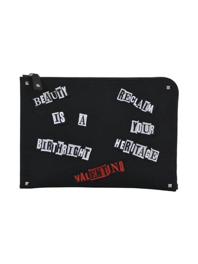 Shop Valentino Document Holder W/patches In Black