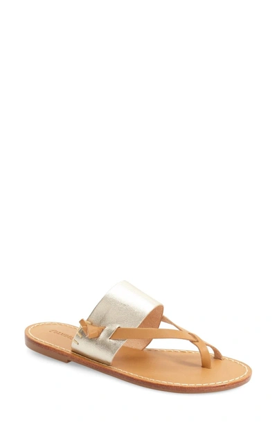 Shop Soludos 'slotted' Thong Sandal In Metallic/ Platinum Leather
