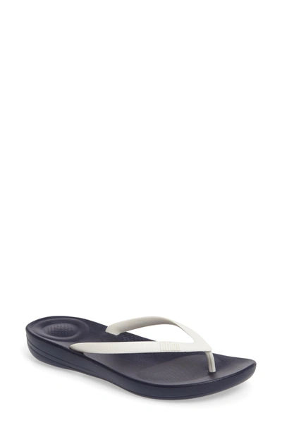 Shop Fitflop Iqushion Flip Flop In Midnight Navy/ White