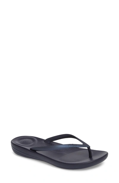 Shop Fitflop Iqushion Flip Flop In Midnight Navy/ White