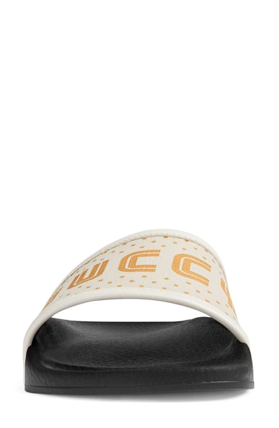 Shop Gucci Pursuit Guccy Logo Slide Sandal In White