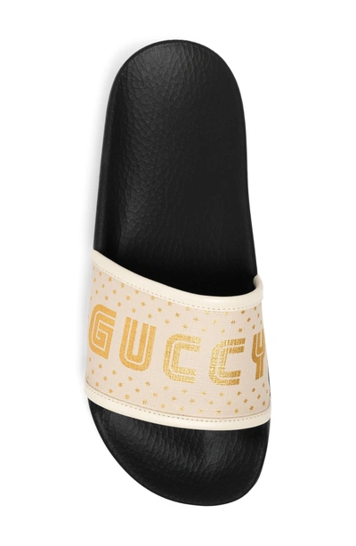 Shop Gucci Pursuit Guccy Logo Slide Sandal In White