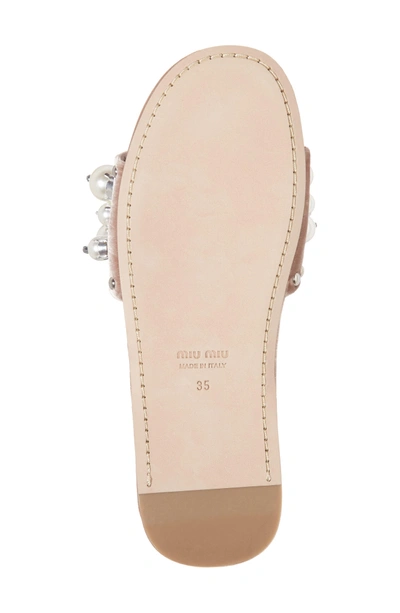 Shop Miu Miu Imitation Pearl Embellished Slide Sandal In Pink