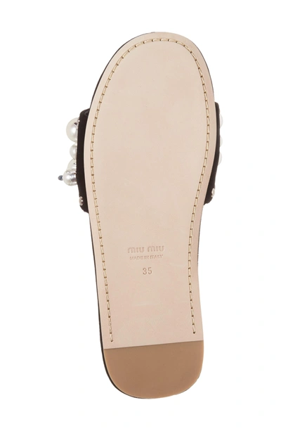 Shop Miu Miu Imitation Pearl Embellished Slide Sandal In Black