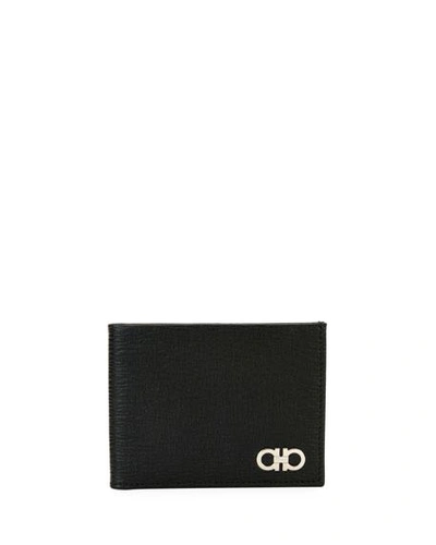 Shop Ferragamo Men's Revival Gancini Bi-fold Leather Wallet, Black/red