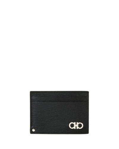 Shop Ferragamo Men's Revival Gancini Leather Card Case With Flip-out Id Window, Black/red