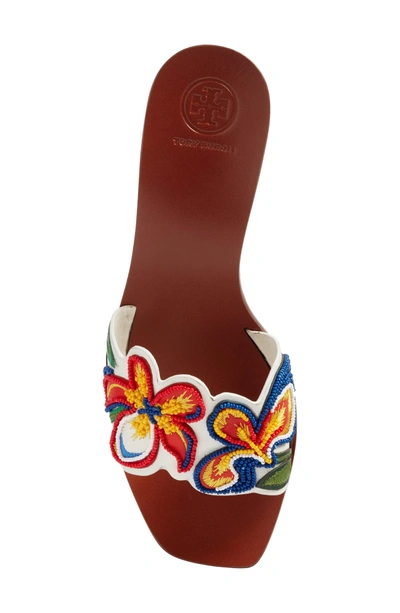 Shop Tory Burch Bianca Floral Embellished Slide Sandal In Perfect Ivory/ Multi Color