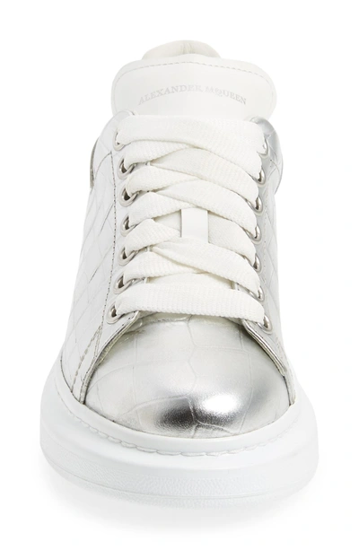 Shop Alexander Mcqueen Croc Embossed Lace-up Sneaker In Metallic Silver