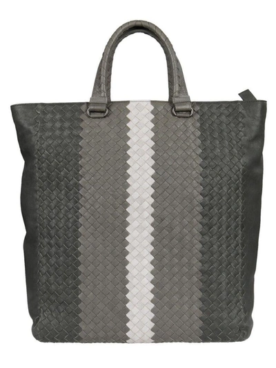 Shop Bottega Veneta Braided Shopper Bag In Ardoise-new Light Grey-oyster-