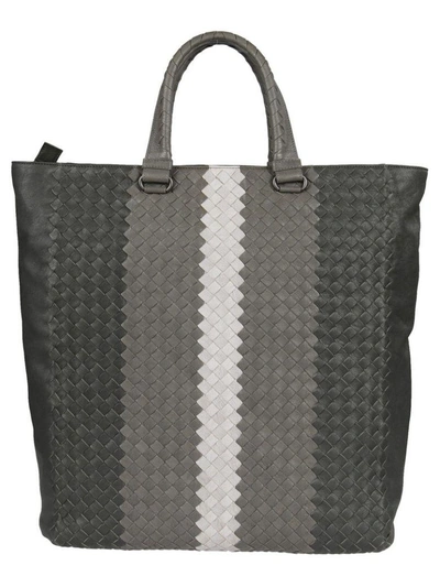 Shop Bottega Veneta Braided Shopper Bag In Ardoise-new Light Grey-oyster-