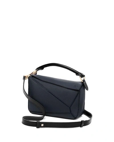 Shop Loewe Puzzle Small Leather Satchel Bag In Dark Blue