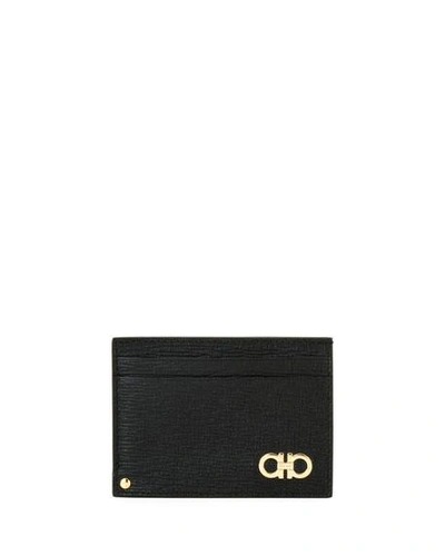 Shop Ferragamo Men's Revival Gancini Leather Card Case With Flip-out Id Window, Black