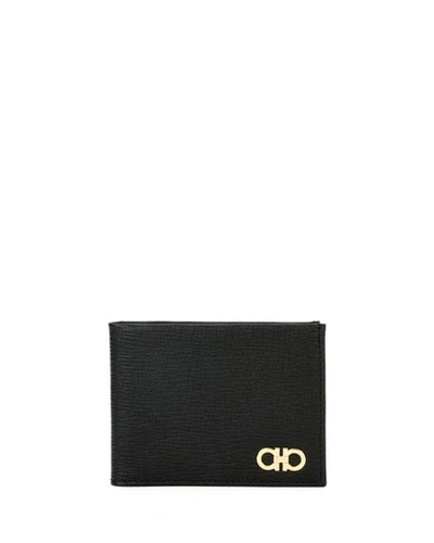 Shop Ferragamo Men's Revival Gancini Bi-fold Leather Wallet With Window, Black