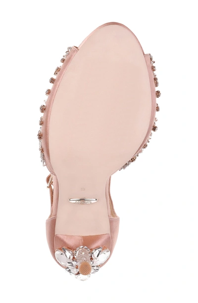 Shop Badgley Mischka Stacey Crystal Embellished T-strap Sandal In Dark Pink Satin