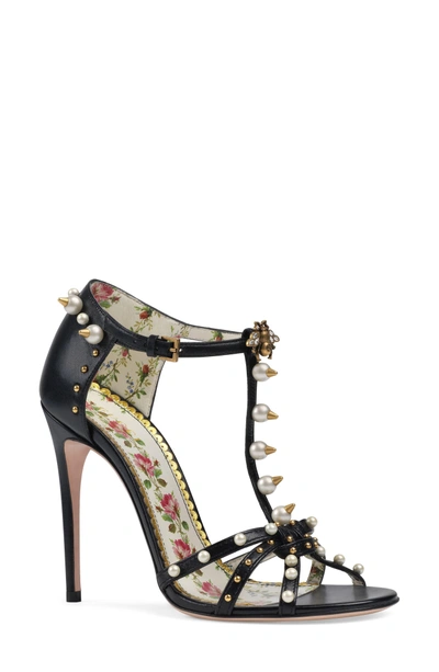 Shop Gucci Regina Embellished T-strap Sandal In Black
