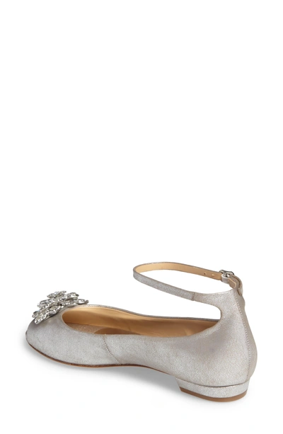 Shop Badgley Mischka Kaidence Embellished Peep-toe Flat In Silver Suede