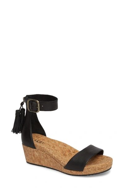 Shop Ugg Zoe Wedge Sandal In Black Leather