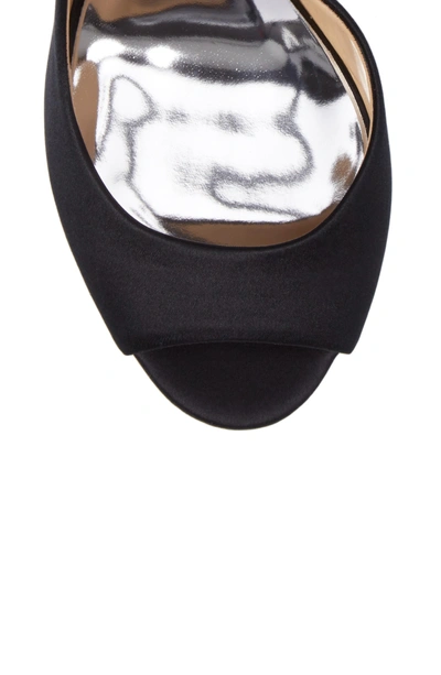 Shop Badgley Mischka Meagan Embellished Peep Toe Wedge In Black Satin