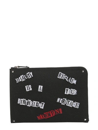 Shop Valentino Punk Poem Document Holder In Nero