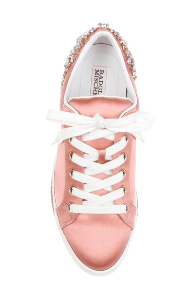 Shop Badgley Mischka Shirley Crystal Embellished Sneaker In Spring Rose Satin