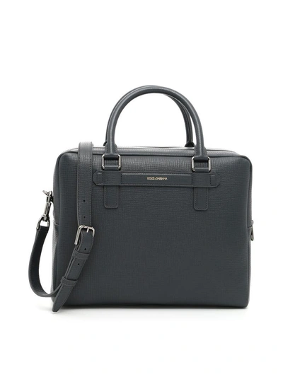 Shop Dolce & Gabbana Textured Calfskin Travel Bag In Grigio Mediogrigio