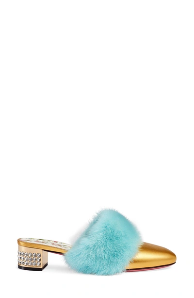 Shop Gucci Candy Genuine Mink Fur Mule In Gold/ Turquoise