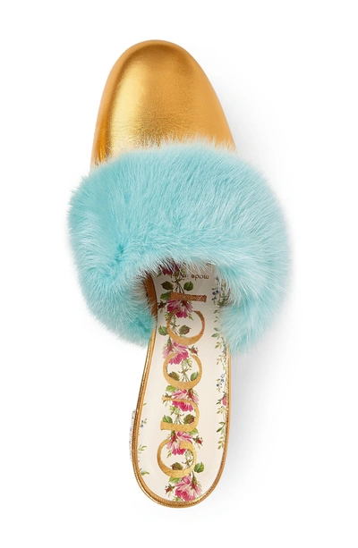 Shop Gucci Candy Genuine Mink Fur Mule In Gold/ Turquoise