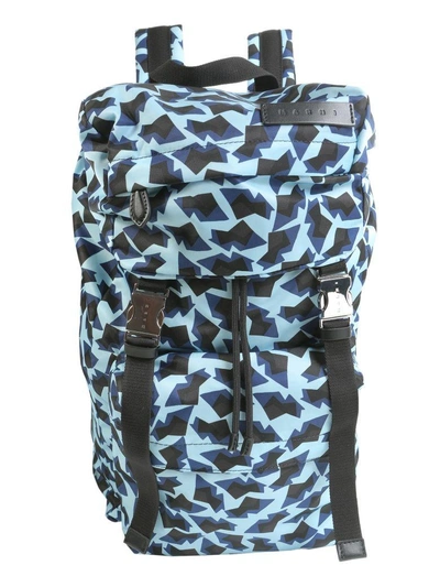 Shop Marni Geometric Printed Backpack In Celeste