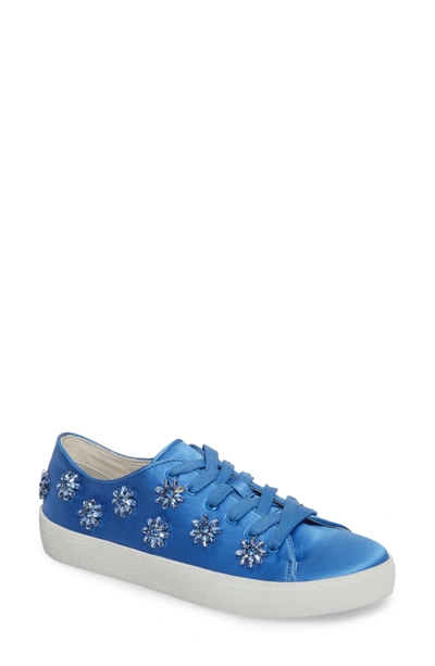 Shop Alice And Olivia Cleo Crystal Embellished Sneaker In Cerulean
