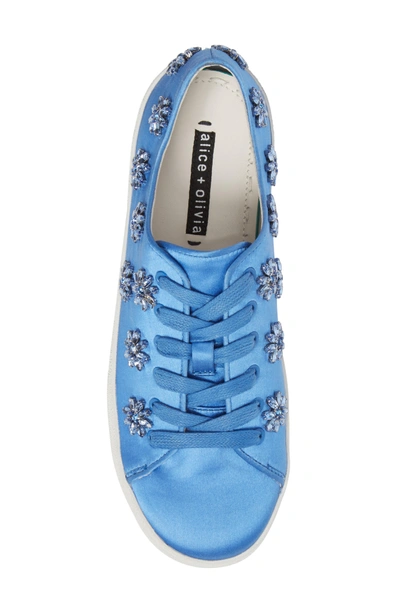 Shop Alice And Olivia Cleo Crystal Embellished Sneaker In Cerulean