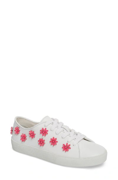 Shop Alice And Olivia Cleo Crystal Embellished Sneaker In Pure White