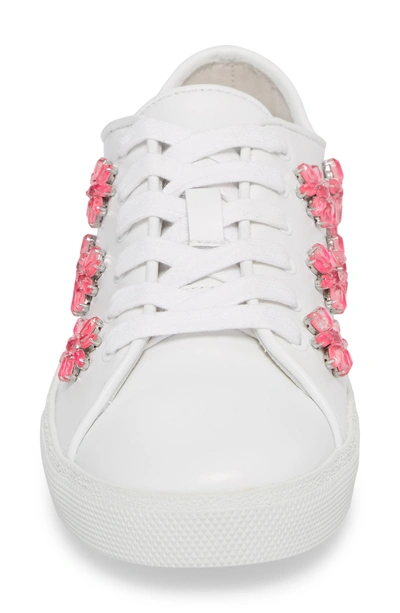 Shop Alice And Olivia Cleo Crystal Embellished Sneaker In Pure White