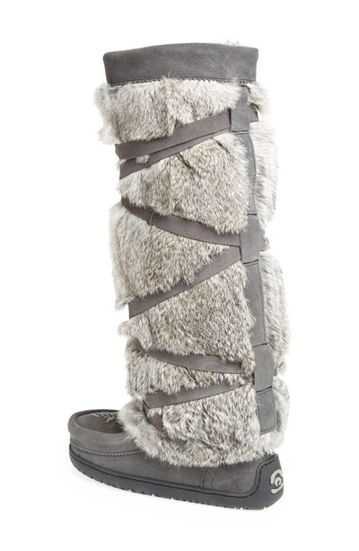 Shop Manitobah Mukluks Genuine Rabbit Fur Tall Wrap Boot In Charcoal