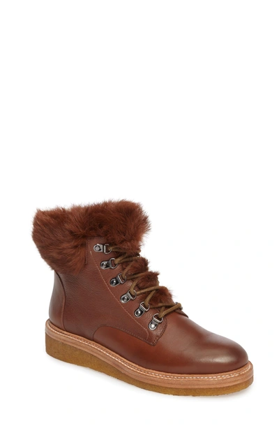 Shop Botkier Winter Genuine Rabbit Fur Trim Boot In Oak Brown Leather