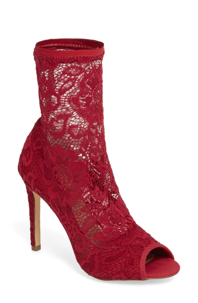 Shop Charles By Charles David Imaginary Lace Sock Bootie In Scarlet Fabric