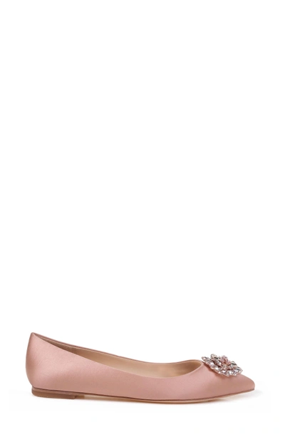 Shop Badgley Mischka 'davis' Crystal Embellished Pointy Toe Flat In Dark Pink Satin