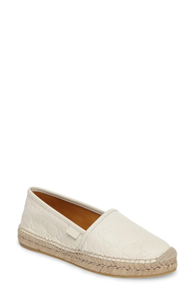 Shop Gucci Pilar Espadrille Flat In White Leather