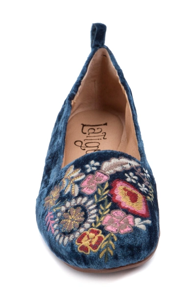 Shop Latigo Gayla Floral Embroidered Flat In Topaz Velvet
