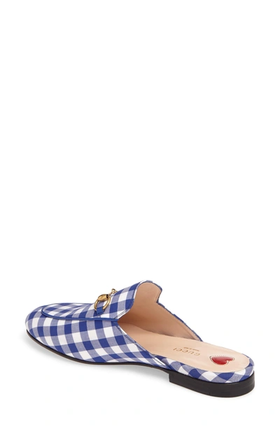 Shop Gucci Princetown Gingham Loafer Mule In White/ Electric Blue