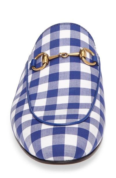 Shop Gucci Princetown Gingham Loafer Mule In White/ Electric Blue