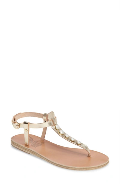 Shop Ancient Greek Sandals Lito Imitation Pearl Embellished T-strap Sandal In Platino