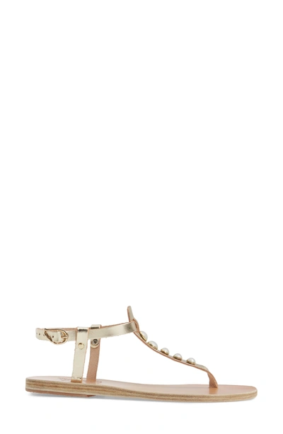 Shop Ancient Greek Sandals Lito Imitation Pearl Embellished T-strap Sandal In Platino