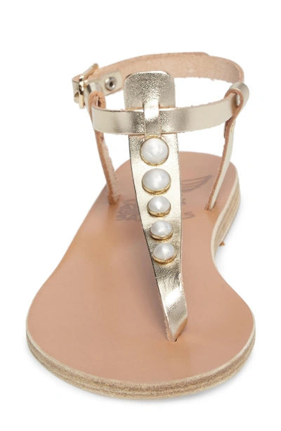 Shop Ancient Greek Sandals Lito Imitation Pearl Embellished T-strap Sandal In Platino