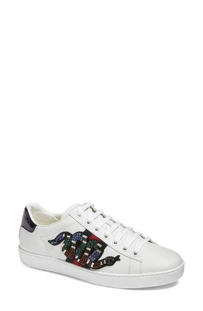 Shop Gucci New Age Snake Embellished Sneaker In White Multi
