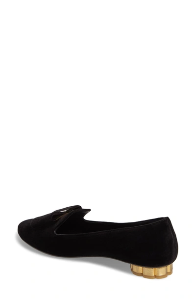 Shop Ferragamo Sarno Flower Heel Smoking Loafer In Black Velvet