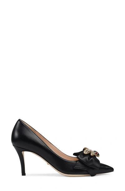 Shop Gucci Queen Margaret Bee Bow Pointy Toe Pump In Black