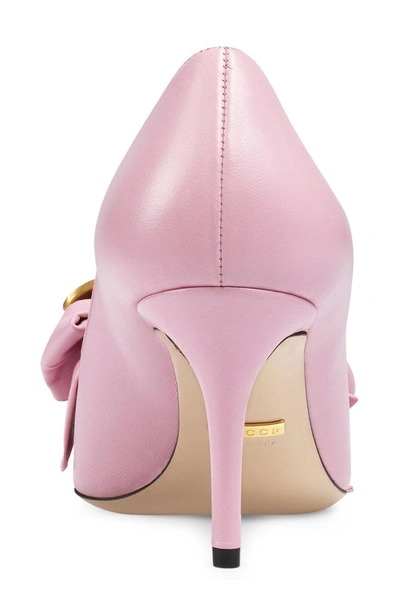 Shop Gucci Queen Margaret Bee Bow Pointy Toe Pump In Sugar Pink